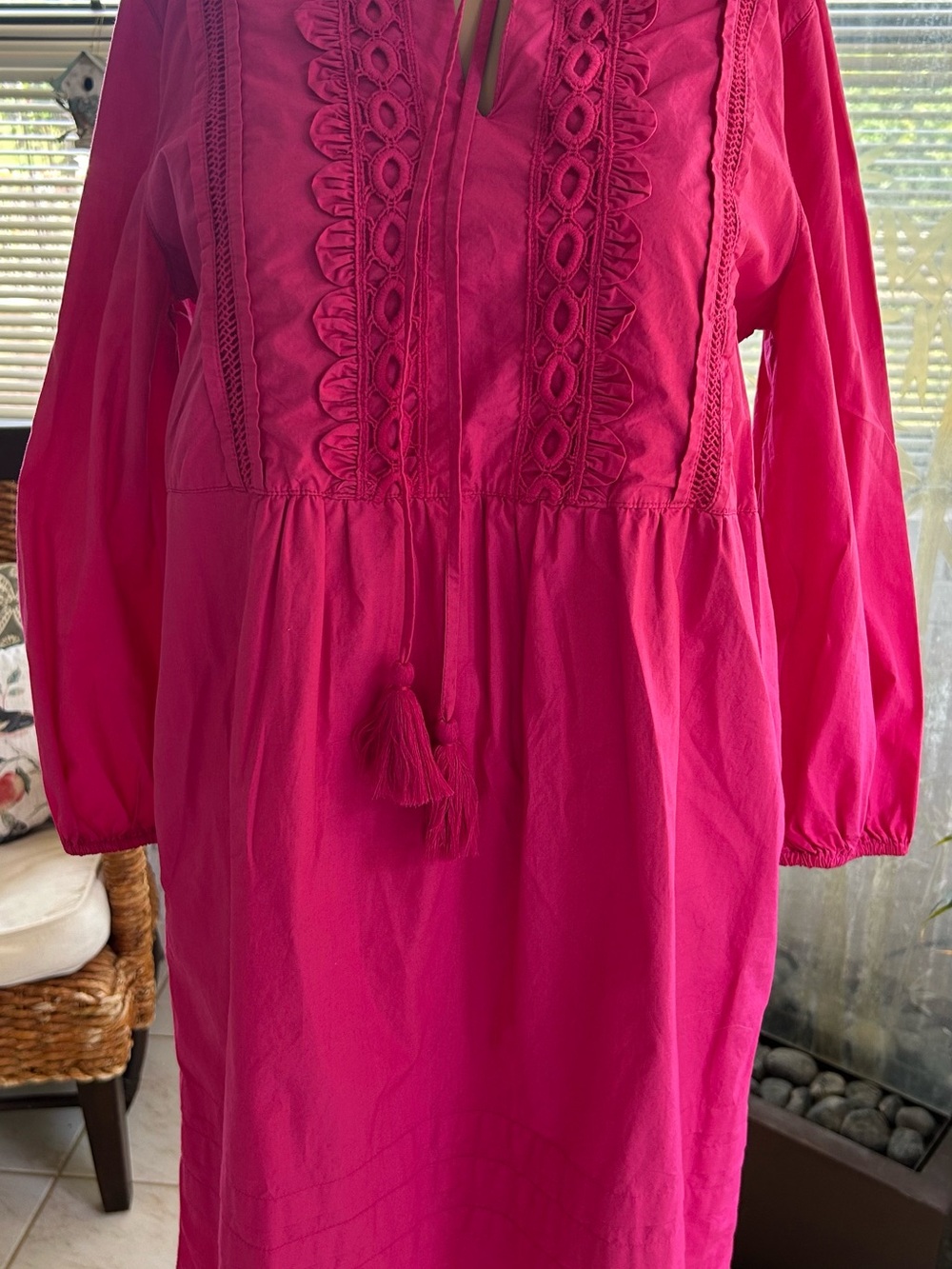 Tommy Bahama Hot Pink Embroidered Tassel Tunic